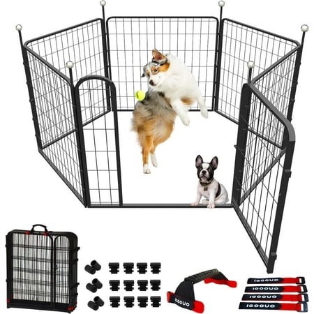 IGOOUO 32'' Height 6-Level Metal Outdoor Pet Playpen for Small Dogs with Easy-Carry Straps (6 Pack)