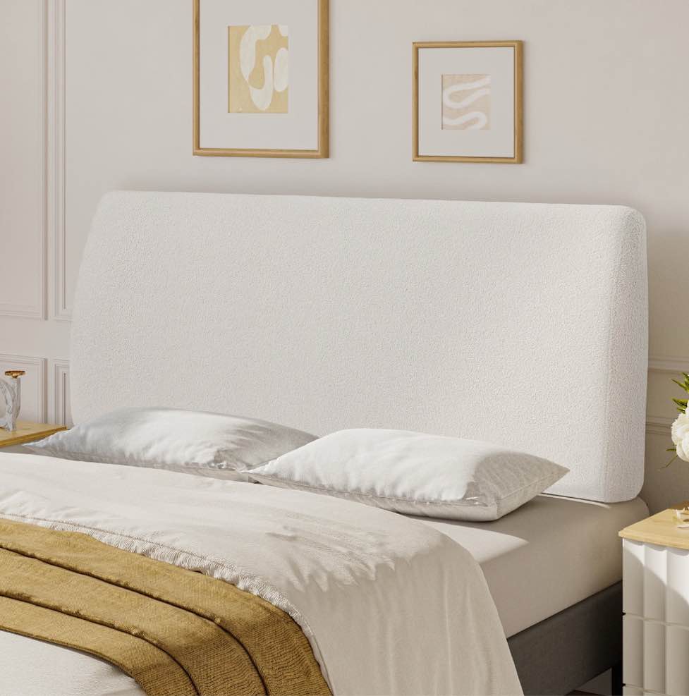 Pinmoco 4.7" Upholstered Foam Headboard Queen Bed, Height Adjustable and Ergonomic Head Board, Teddy Velvet White