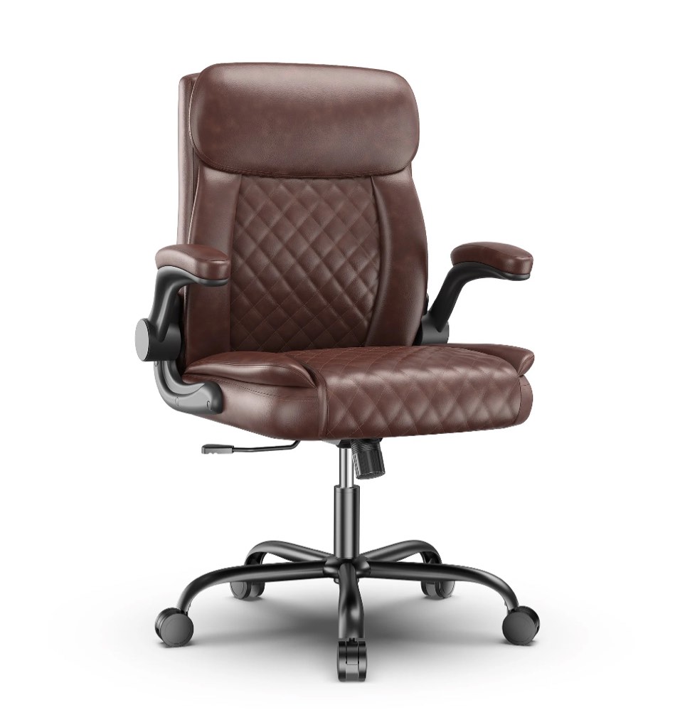 Seenda Big and Tall Office Chair, 330lbs Leather Desk Chair with Padded Arms, Wide Seat Ergonomic Computer Chair, 360 Swivel Computer Task Chair for Adults, Brown