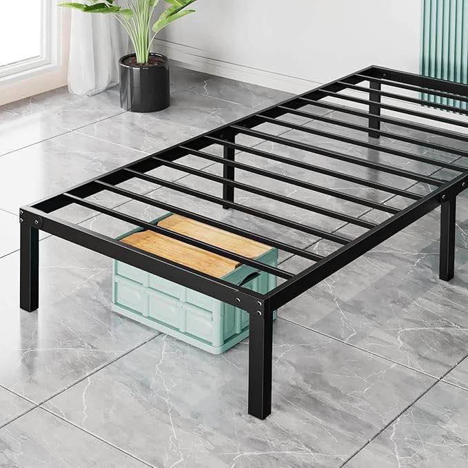 twin bed frame - heavy duty metal platform bed frames twin size with storage space under frame, 14 inches, sturdy steel slat support, no box spring needed-twin