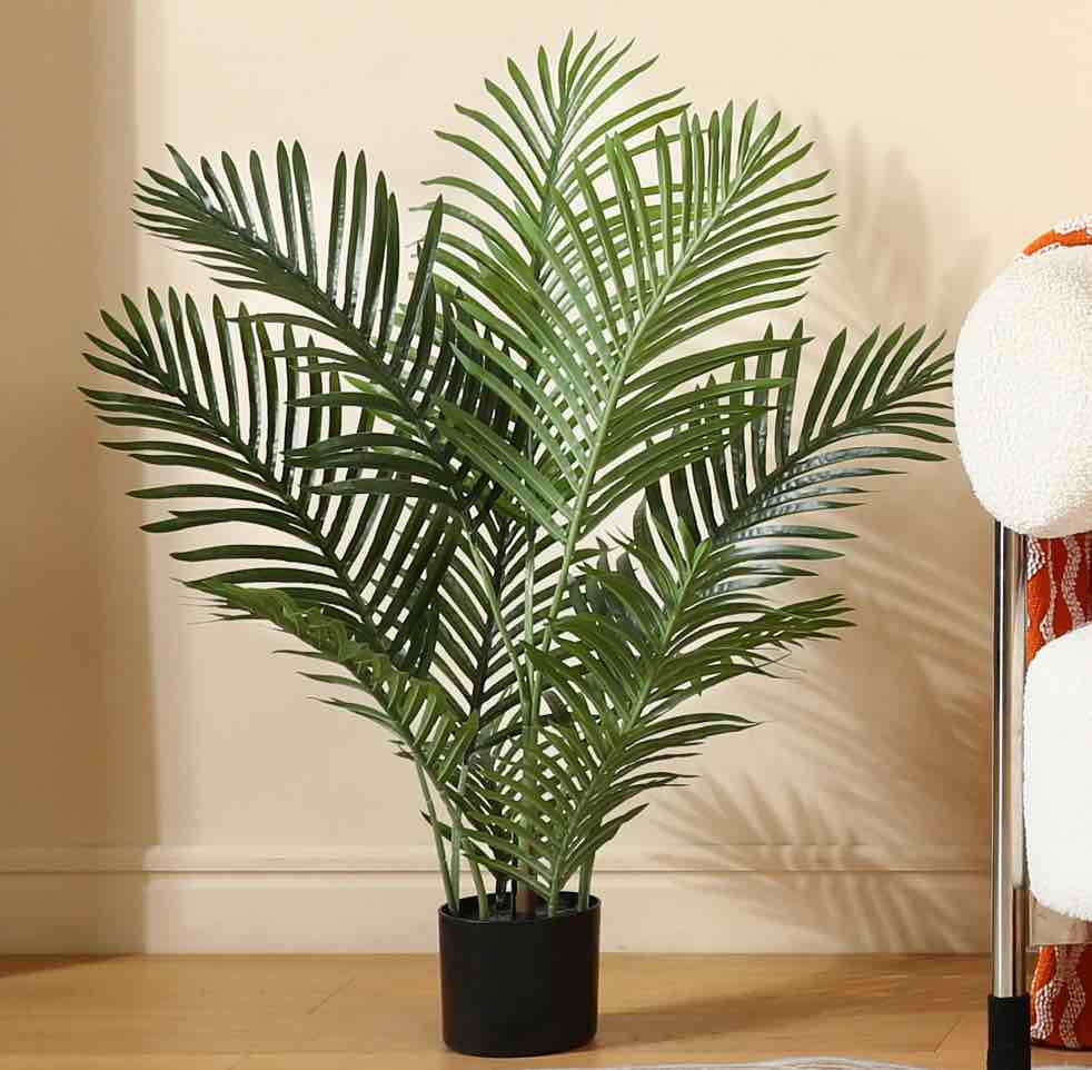 3 feet fake majesty palm plant artificial majestic palm faux ravenea rivularis in pot for indoor outdoor home office store, great housewarming gift, set of 1