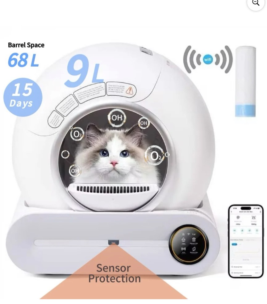 Naipo Automatic Self-Cleaning Cat Litter Box, APP Control and Integrated Safety Protection, 68L+9L Large Capacity, for Large/Multiple Cats,White