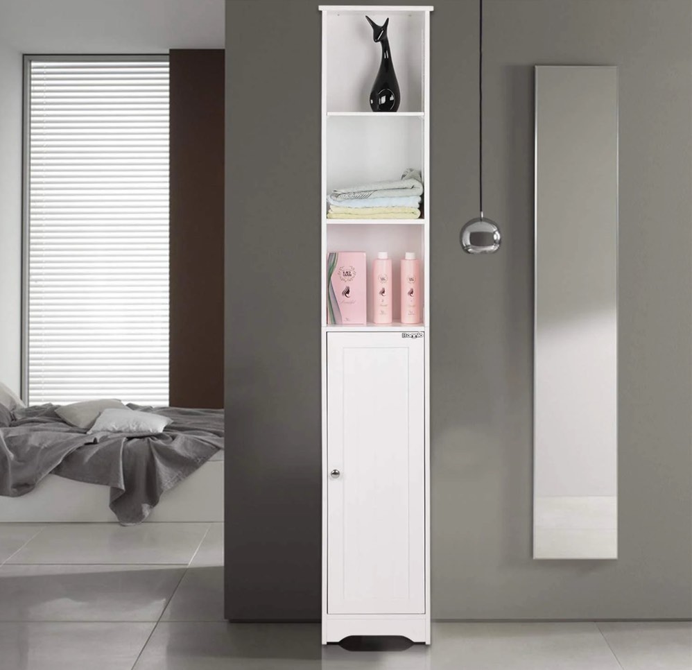 Ktaxon 67  H Bathroom Cabinet 5-Tier  Slim Narrow Storage Tower for Living Room  Kitchen  White