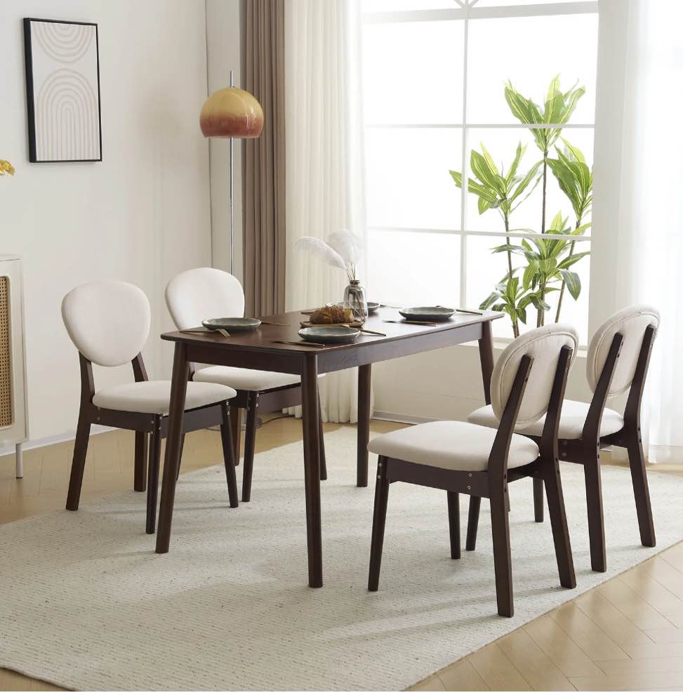 Ktaxon Dining Table Set for 4 Solid Wood Dinner Table with Padded Chairs for Home Kitchen Restaurant 47" Walnut