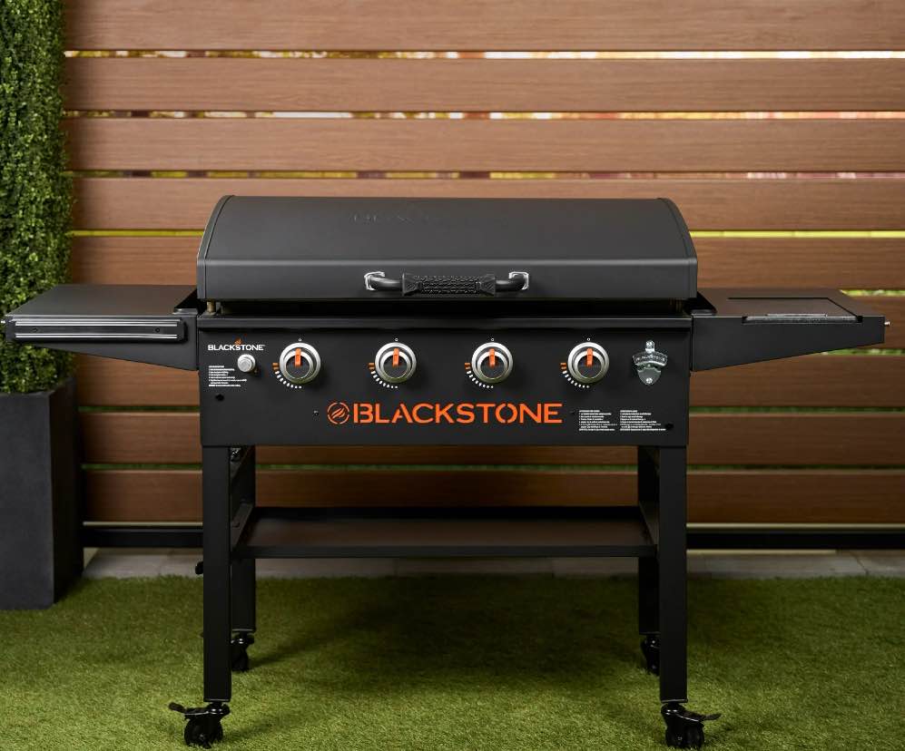 Blackstone Original 4-Burner 36" Natural Gas Omnivore Outdoor Griddle with Hood and Folding Side Shelves