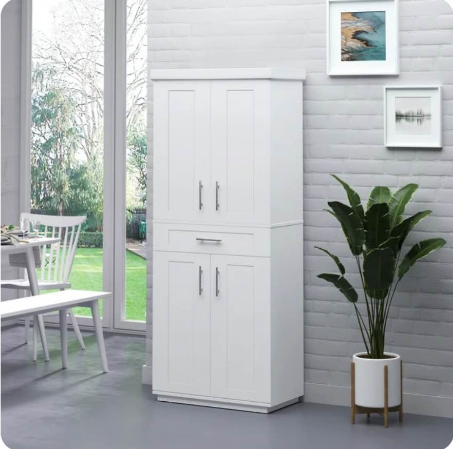 HomCom Modern Kitchen Pantry Freestanding Cabinet Cupboard with Doors and Shelves, Adjustable Shelving
