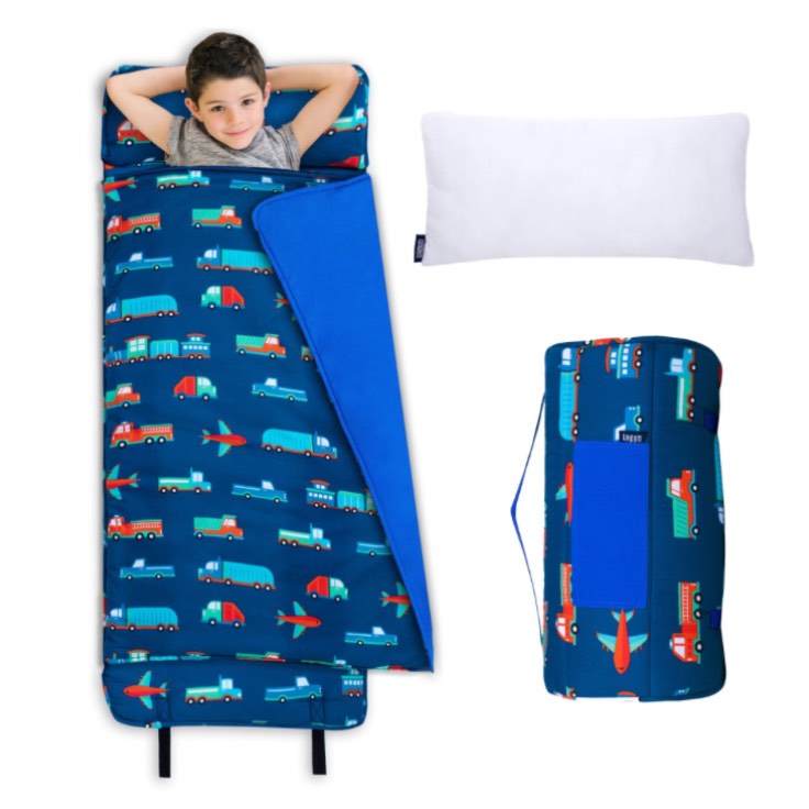 Wildkin Original Nap Mat with Pillow for Boys and Girls, Features Hook and Loop Fastener, Soft Cotton Blend Materials(Transportation)