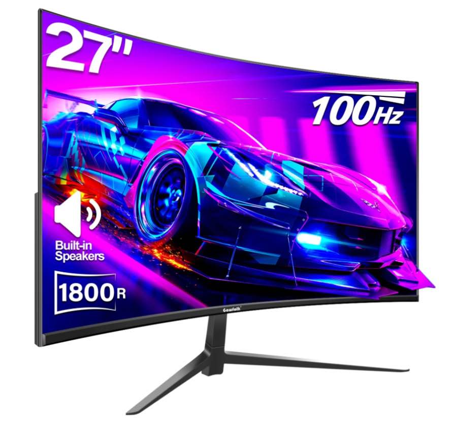 Gawfolk 27" Curved Monitor – 100Hz Computer Pc Full HD (1080p),Gaming 1800R Radius, Built-In Speakers, HDMI