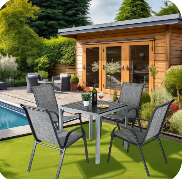 Pirecart Set of 4 Patio Dining Chairs, Textilene Outdoor Stacking Chairs for Poolside, Backyard, Garden