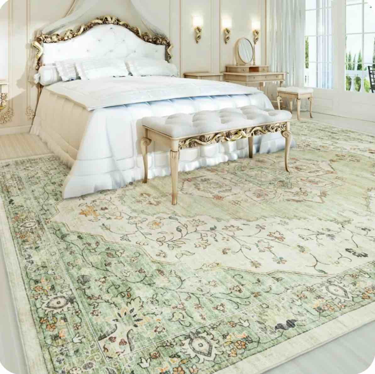 VUNATE 8'x10' Rugs for Living Room Washable Rugs Floral Vintage Area Rug Botanical Indoor Carpet Soft Rugs for Bedroom Office Dining Room Kitchen Laundry Room Accent Rug Contemporary Home Decor Green
