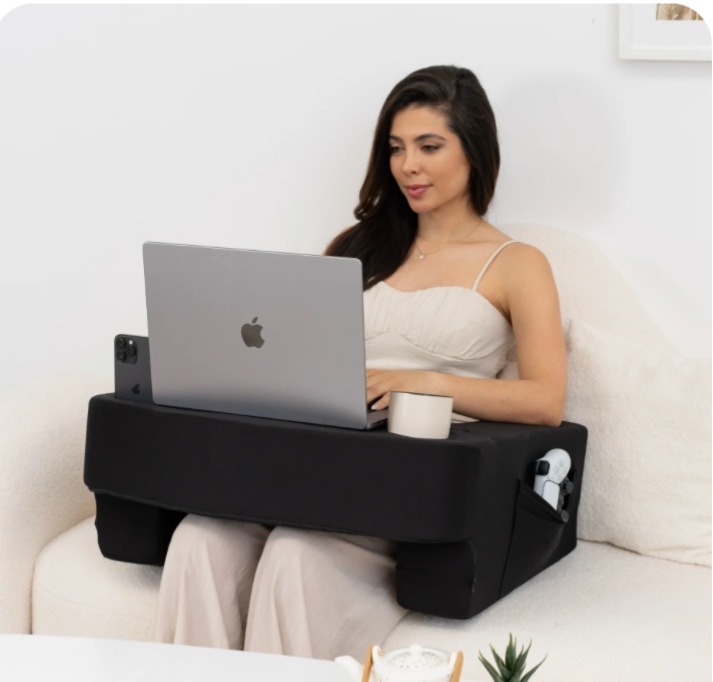 TabCouchCaddy Reading Pillow for Gaming â?? Lap Desk with Cup & Phone Holder, Adjustable Heights, Wrist & Laptop Support, Large Pockets â?? Comfortable for Work & Gaming (Black