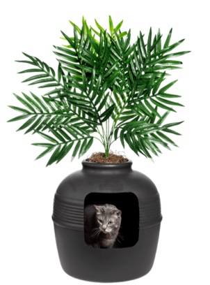 Good Pet Stuff Hidden Cat Litter Box Enclosure with Artificial Plant, Odor Filter System, Original Round Planter, Base Kit, Black Suede