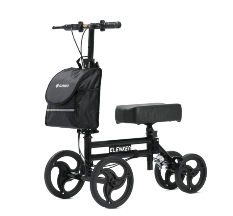 ELENKER Folding Knee Walker, Lightweight Knee Scooter for Ankle & Foot Injuries, Alternative to Crutches, Black
