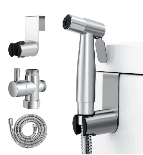 NEWEEN Handheld Bidet Sprayer for Toilet, Brushed Nickel Bidet Attachment for Toilet Adjustable Water Pressure Control with Bidet Hose for Feminine Wash Baby Diaper Cloth