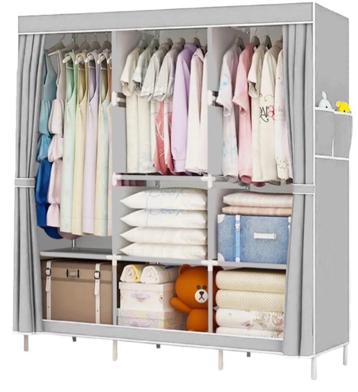 youpins clothes organizer 3 hanging rod shelf portable closet with cover clothes rack standing closet clothes storage wardrobe garment cabinet