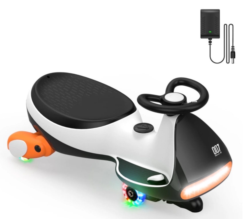 FanttikRide 12V N7 Pro Electric Wiggle Car with Pedal, 2-in-1 Kids Ride On Toy, Rechargeable Battery, 2-Speed, Anti-Rollover, Flashing Wheels, Bluetooth Music, for Ages 3+, 150 lbs, Penguin Black