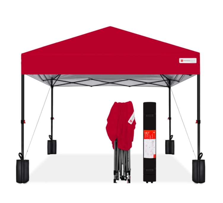 best choice products 12x12ft easy setup pop up canopy w/ 1-button setup, wheeled case, 4 weight bags - red
