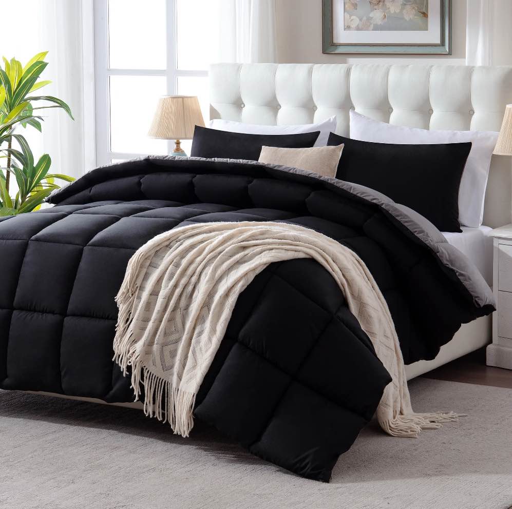 yalamila whatsbedding 3 pieces bed in a bag comforter set duvet insert reversible black/grey king