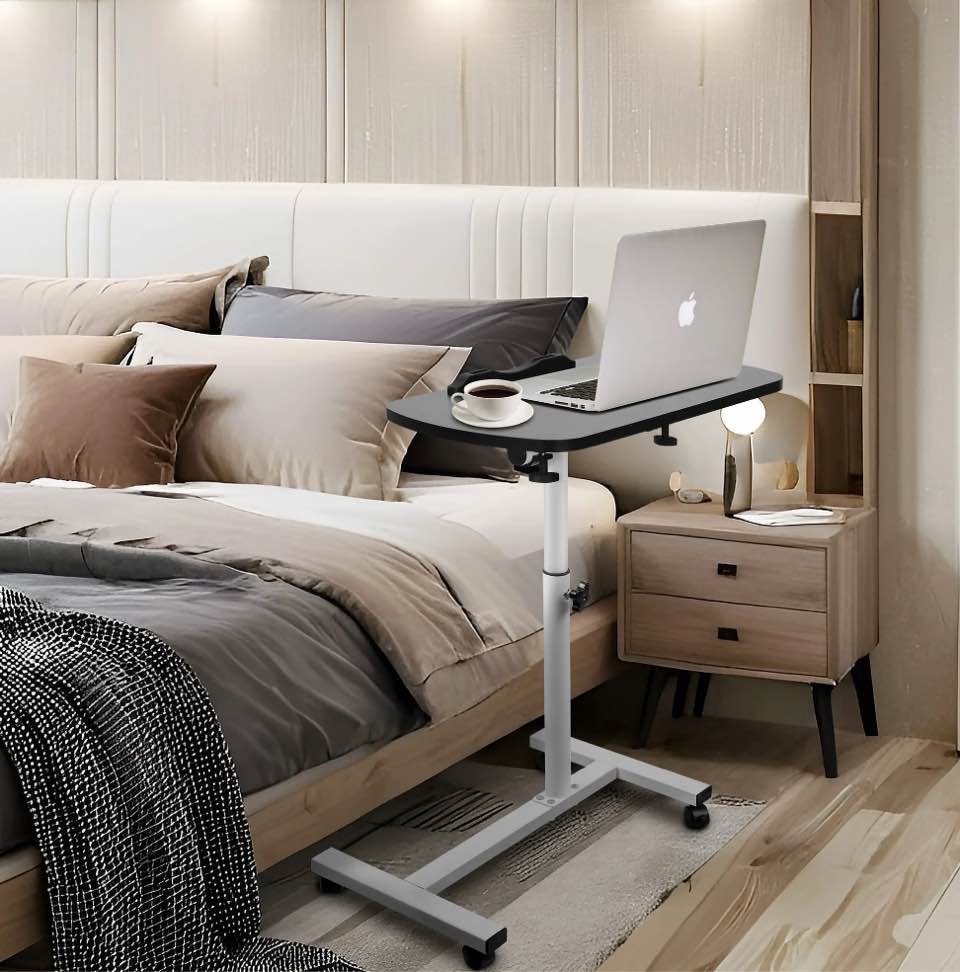 fancybant overbed table 23.6-37.4" height adjustable laptop desk,rotatable tilting desktop rolling mobile desk with lockable wheels for home, office, hospital