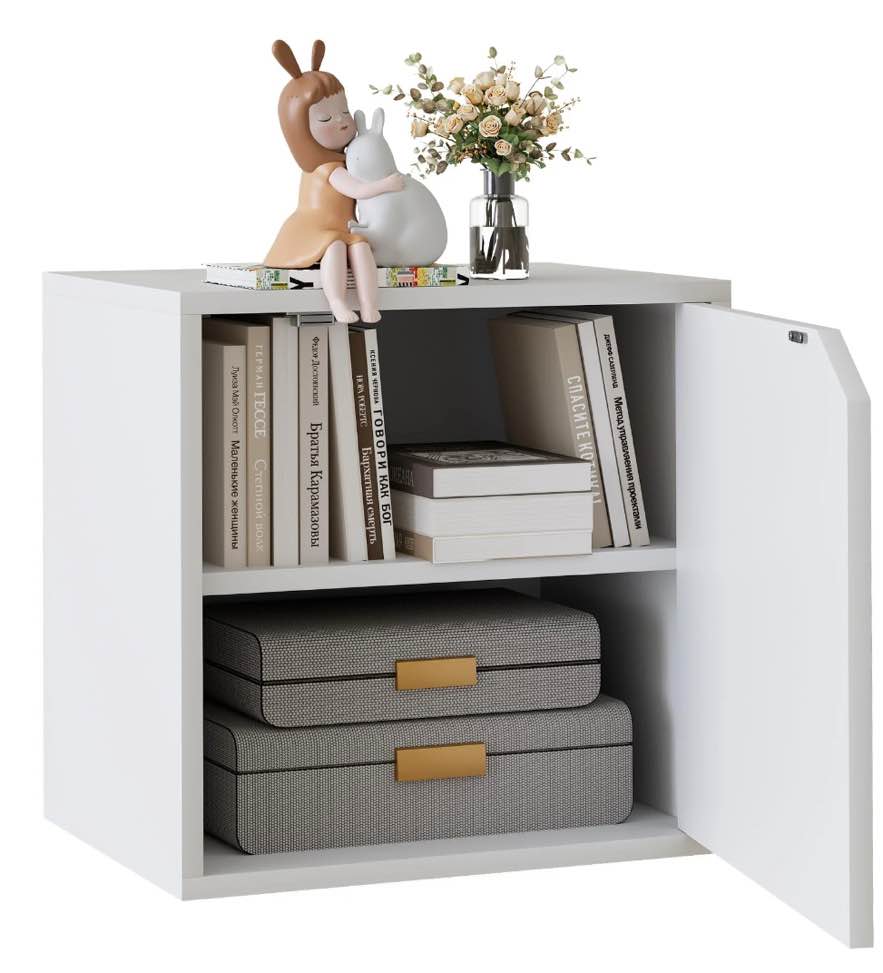 garden 4 you cube storage organizer shelf, 2 tiers stackable bookshelf with door, wooden display bookcase, small cabinet for living room bedroom, white
