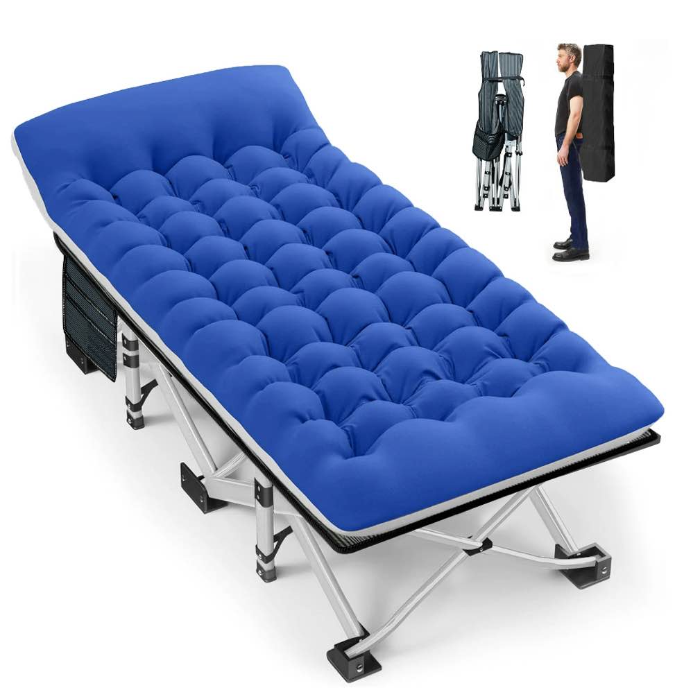 GVDV Folding Camping Cot with 2 Sided Comfort Mattress, Double Layer Oxford Fabric Folding Bed, Portable Sleeping Bed Cot for Camp Office Nap Beach Travel