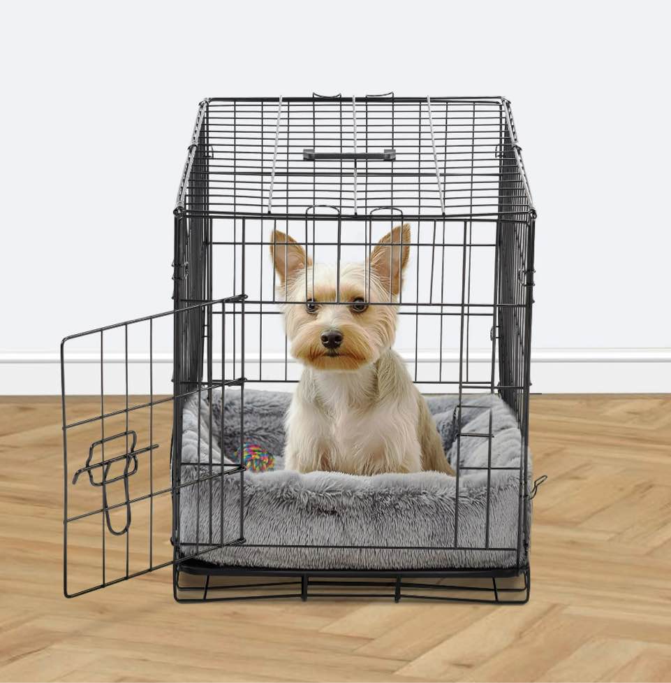 EDX Medium Dog Crate, 30" Single Door Folding Metal Wire Dog Cage with Plastic Leak-Proof Pan Tray