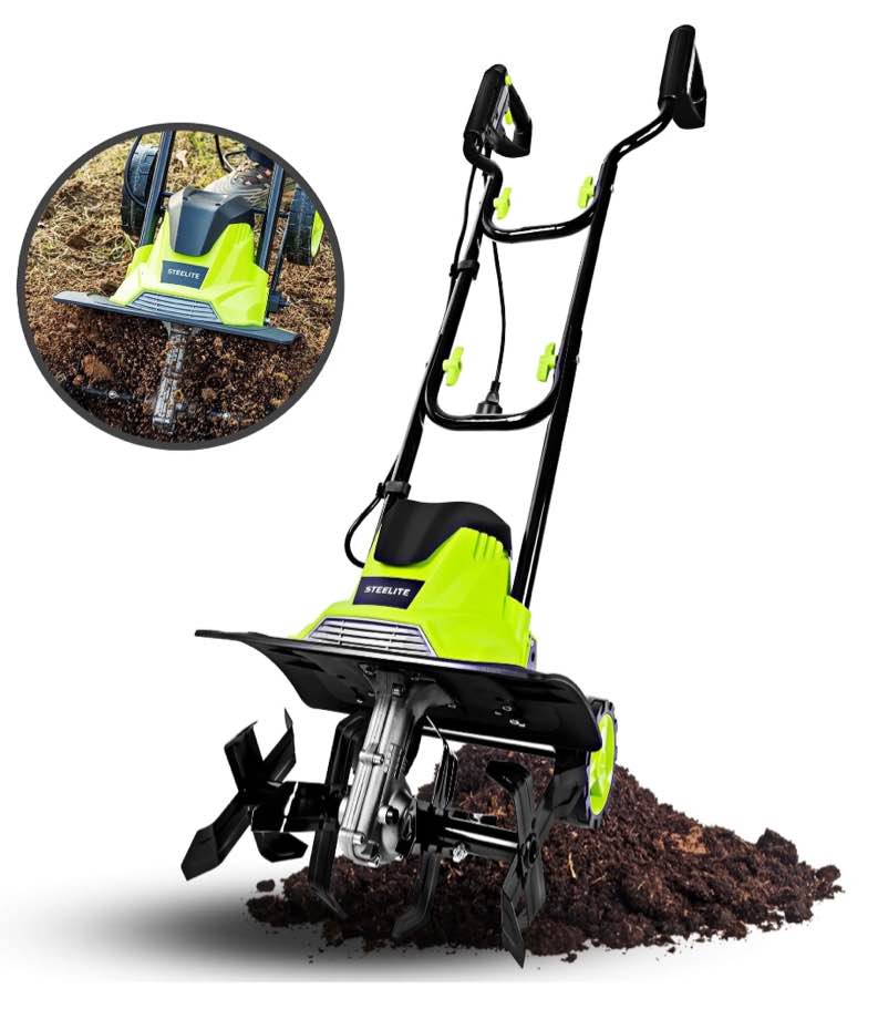 steelite 14-inch corded electric tiller,10-amp electric tiller and cultivator for gardening, lightweight rototiller
