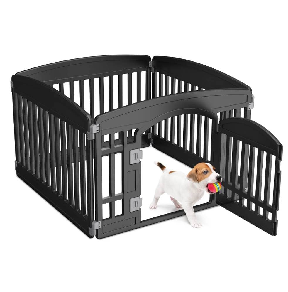 concetta plastic dog playpen 24 inch, 4-panel pet fence for small dog, black