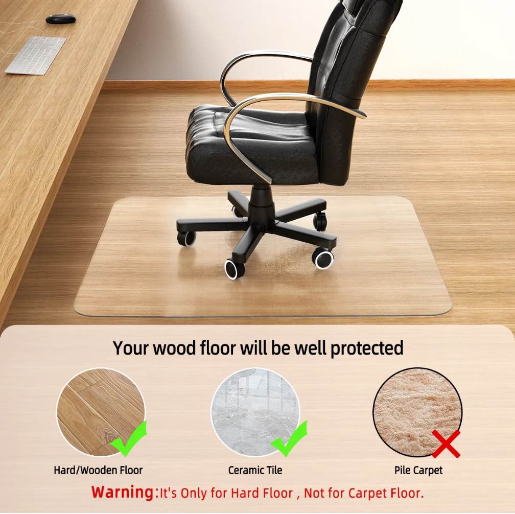 gped office chair mat, 45"x53" rectangle floor mats,office desk mat for hardwood floor, clear pvc heavy duty floor protector for office & home