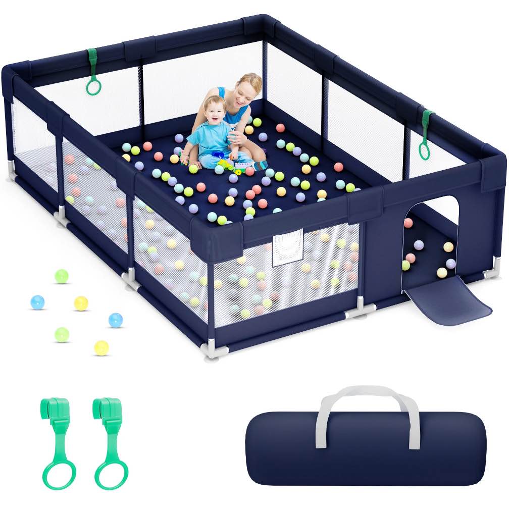 babyeap baby playpen,71*50 inch extra large baby playards for babies and toddlers,fence baby play yards for indoor & outdoor with breathable mesh,navy blue