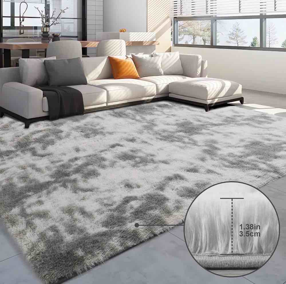 emossie 5' x 8' rug for living room, large washable shag rug, indoor modern tie-dye area rugs for bedroom, rectangle fluffy home carpets, gray