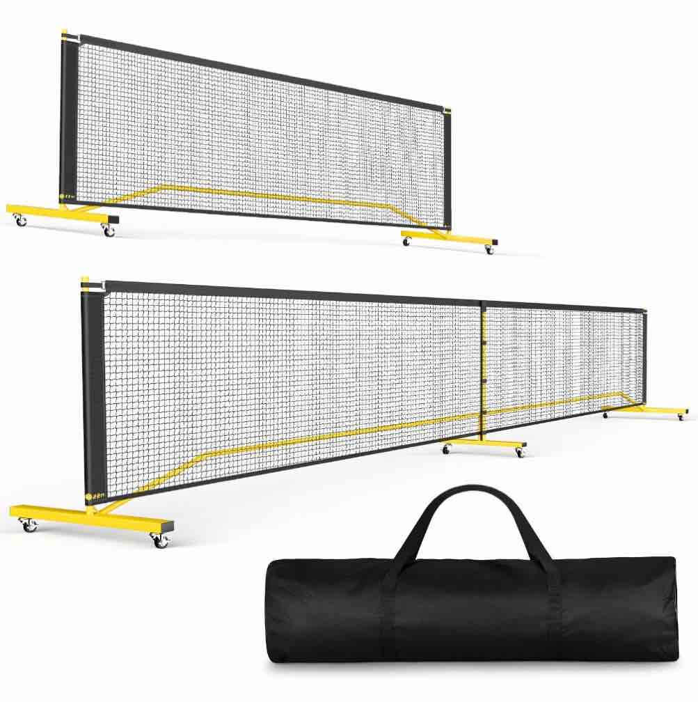 gikpal portable pickleball net with wheels, 22 ft & half court 11 ft pickle ball net system with carrying bag for driveway backyard