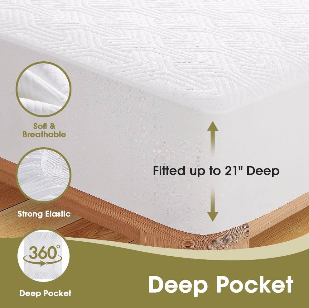 queen size waterproof mattress protector viscose made from bamboo cooling mattress pad cover breathable soft 3d air fabric noiseless washable fitted sheet with deep pocket up to 21"