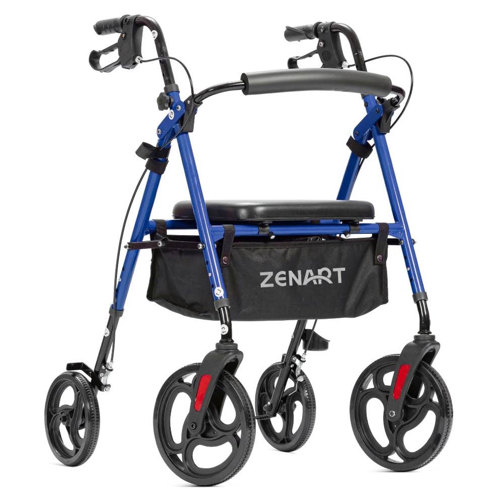 ZENART Mobility Rollator Walker for Seniors Adult with Adjustable Seat and 10" Wheels, Blue