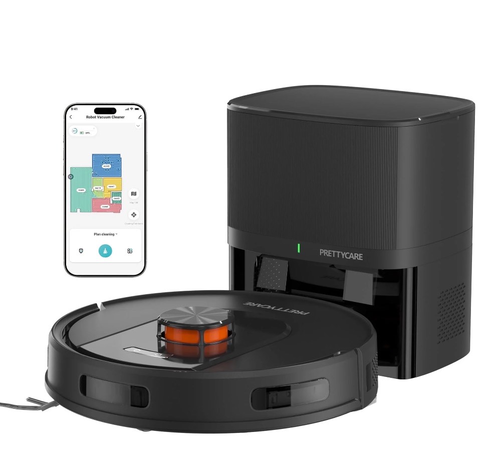 prettycare robot vacuum and mop combo with 9000pa,85 days self-emptying & refilling station with 3d home mapping l1 pro