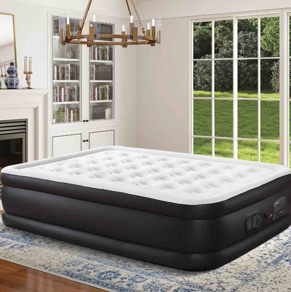 concetta queen size 22" air mattress, inflatable bed with built-in pump, quick setup & comfortable support for home and travel