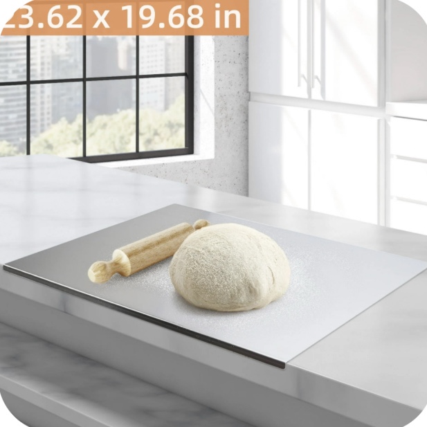 Qunbio 23.62'' x 19.68'' Stainless Steel white Chopping Board, Large Metal Cutting Boards with Lip for Kitchen, Silver