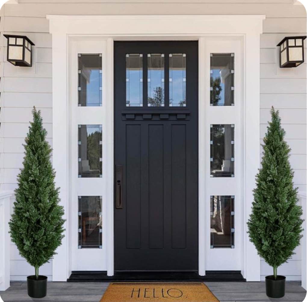 TINTEC 4FT artificial cedar (with potted plants) is used for outdoor and indoor front porch decoration, with perfect ultraviolet protection and weather resistance-2count an 2extra