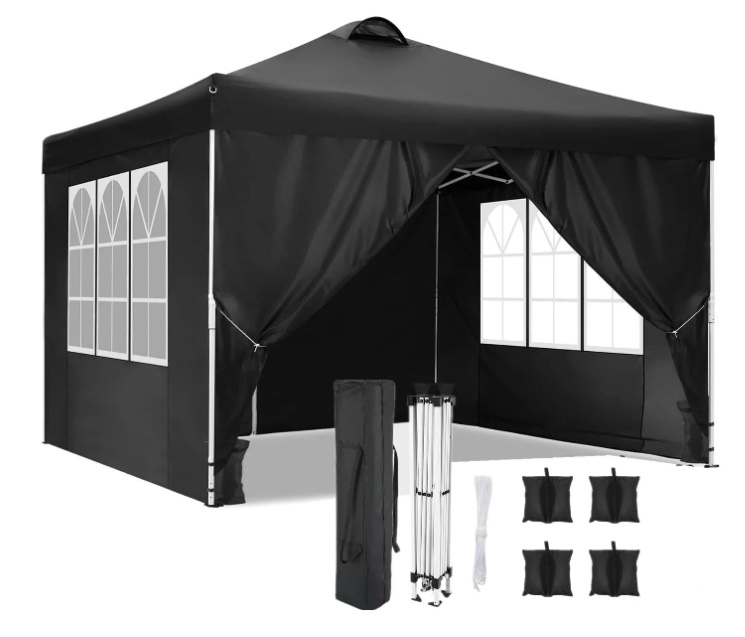 HOTEEL Canopy 10x10 Waterproof Pop up Canopy Tent with 4 Sidewalls Outdoor Event Shelter Tent for Parties Sun Shade Party Commercial Canopy with Air Vent & Carry Bag, Black