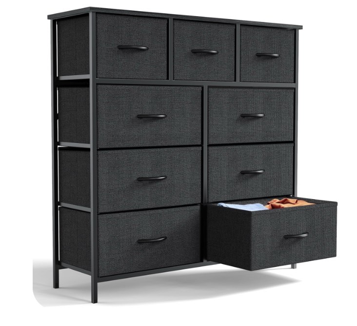 ZUNMOS 9 Drawer Fabric Dresser for Bedroom, Chest of Drawer Organizer Storage Cabinet for Closet, Entryway, Black