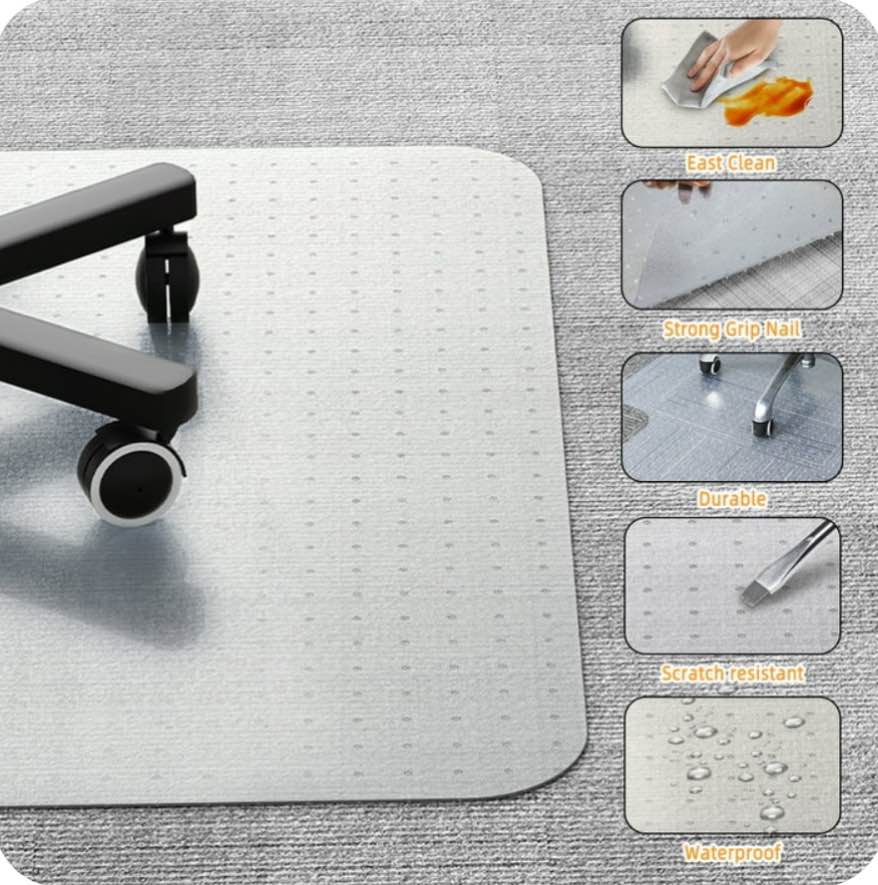GPED Office Carpet Chair Mat with Lip, 45" x 53" Office Chair Mat, Transparent Carpet Floor Mats with Grippers for Work, Home, Gaming