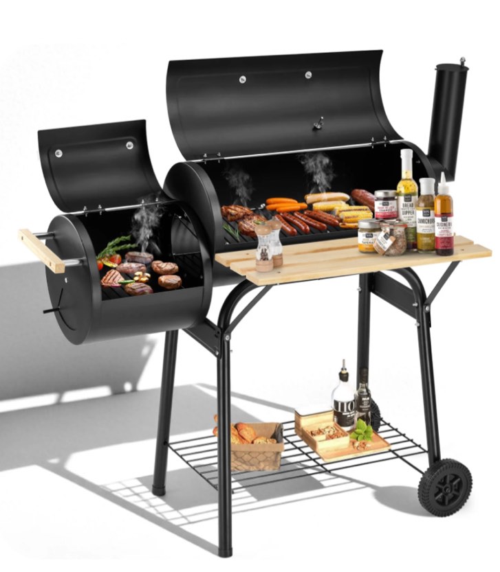Segmart BBQ Charcoal Grill, 45.28-inch Length Portable Barbecue Grill, Offset Smoker Barbecue Oven with Wheels & Thermometer for Outdoor Picnic Camping Patio Backyard