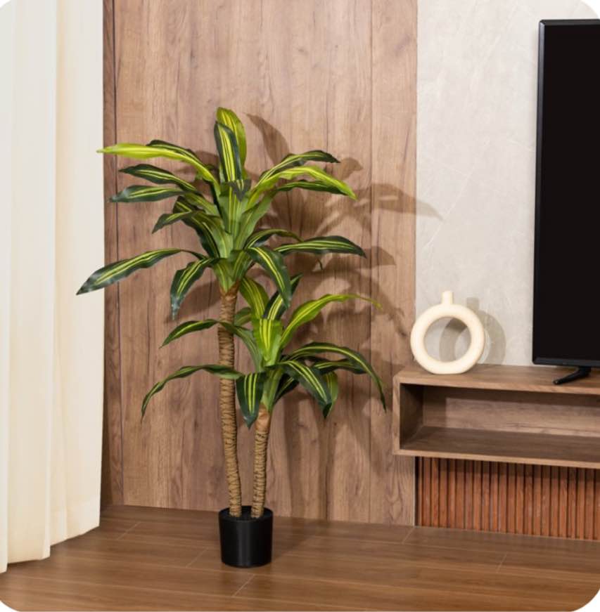 WOKERUI 5ft Artificial Dracaena Tree in Black Planter Pot