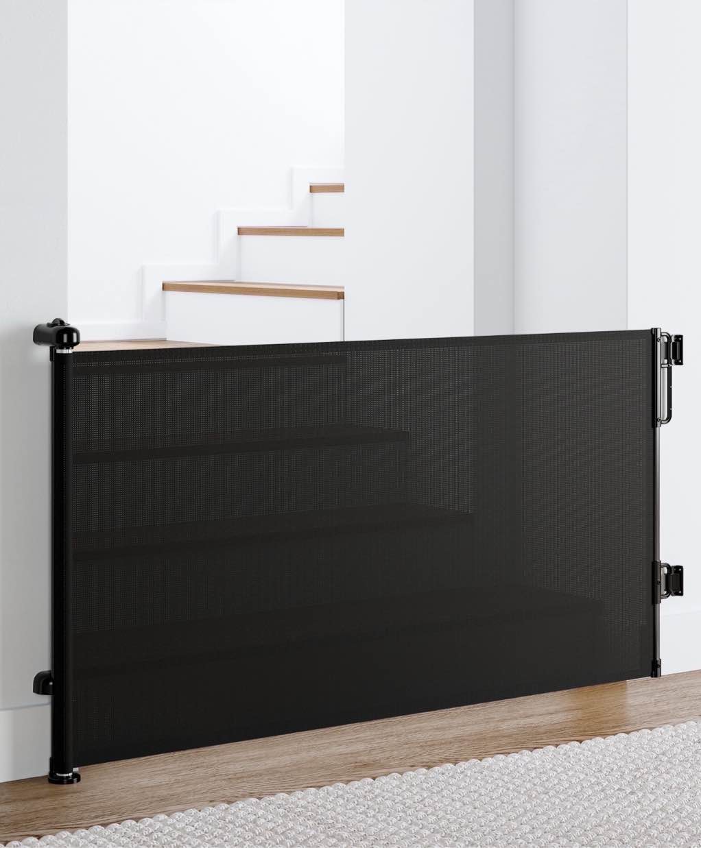 ophanie retractable baby safety gate,extra wide mesh dog pet gate 33" tall, extends to 55" wide, indoor & outdoor child gates for stair&doorways, black