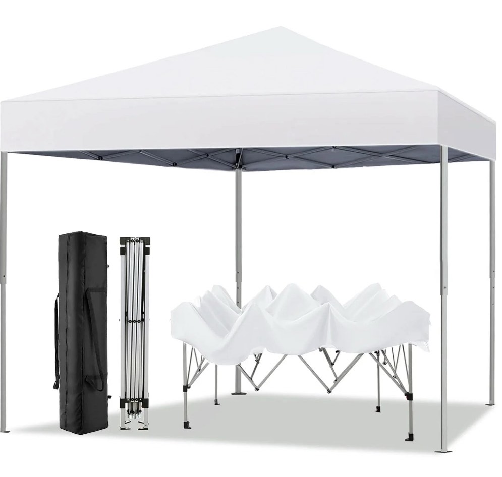 gvdv 10 ft x 10 ft easy pop up outdoor canopy tent, straight legs instant canopy for outside with carrying bag, white