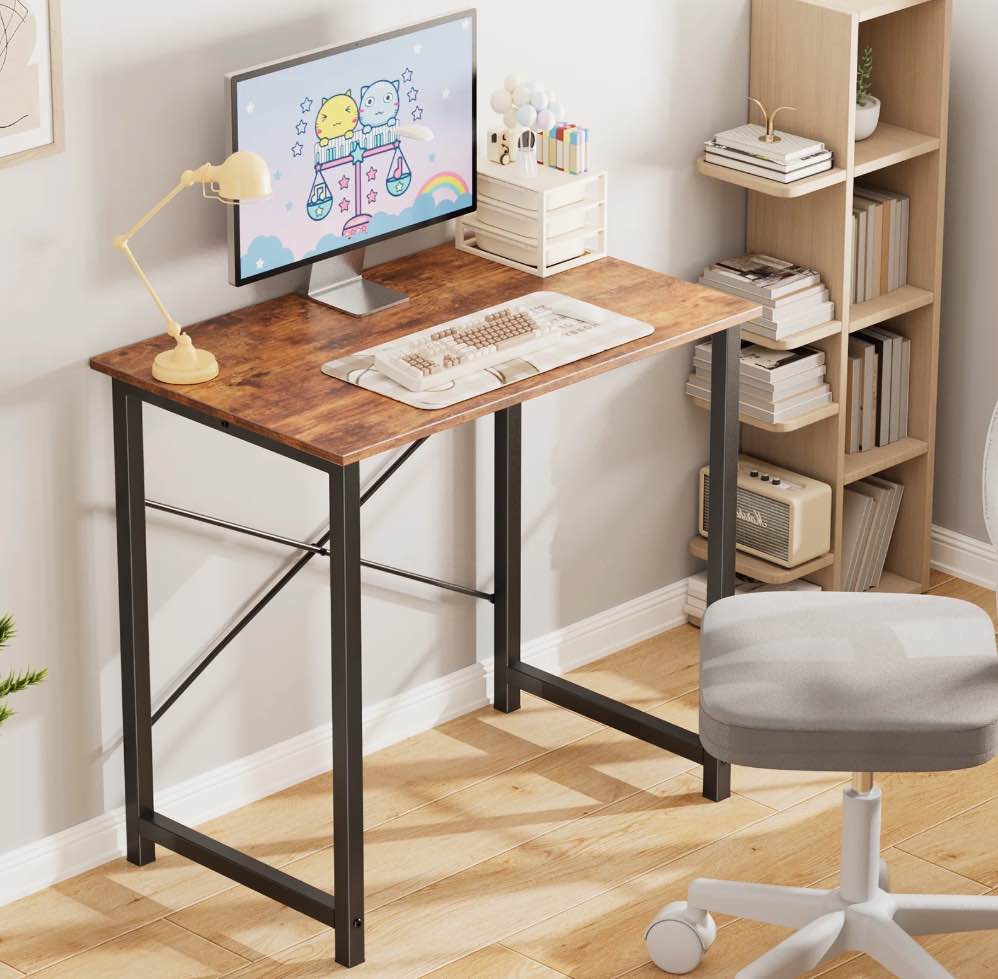 edx adult modern simple style with storage bag and iron hook small office desk, rust