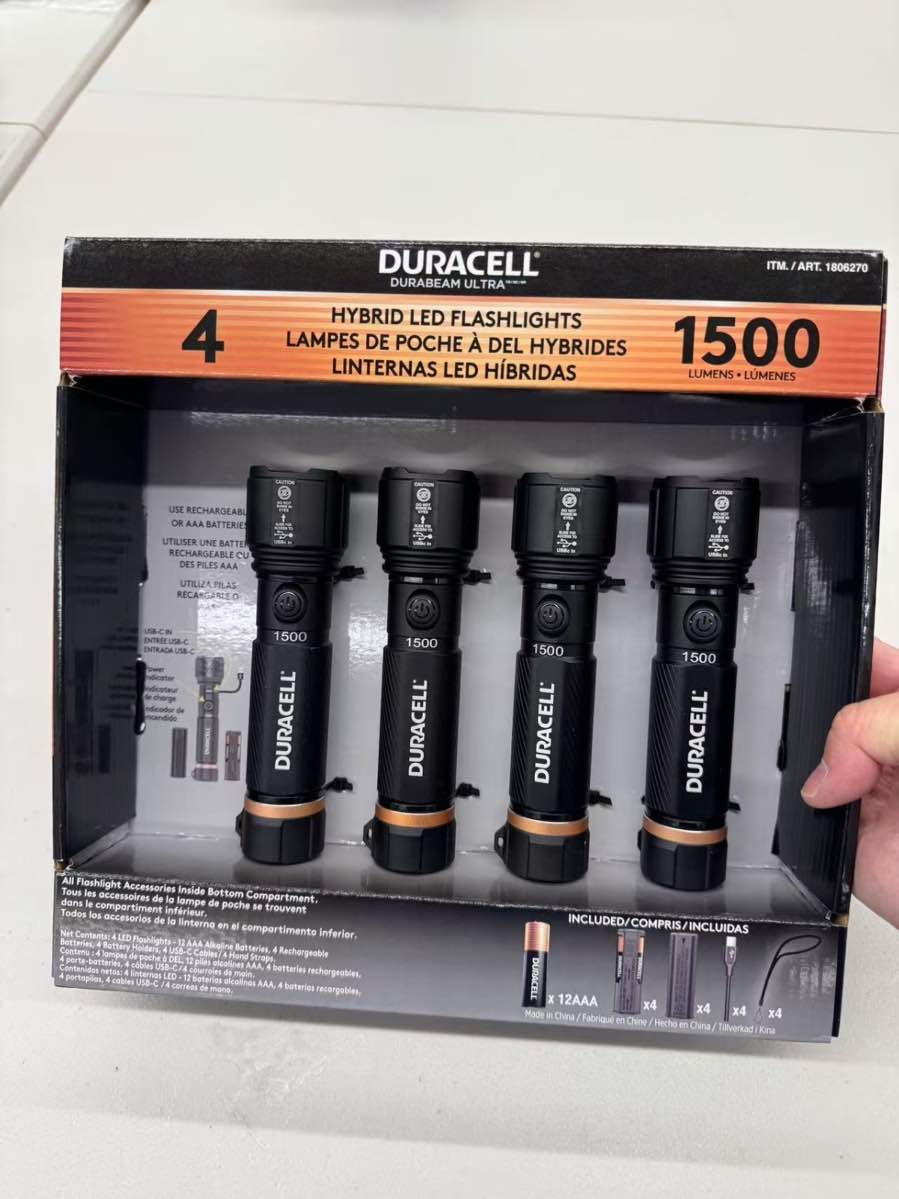 Duracell Durabeam Ultra Hybrid LED Flashlights,1500 Lumens,Set of 4 Rechargeable