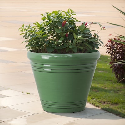 style selections round 20.35-in w x 20.35-in l green recycled plastic indoor/outdoor planter