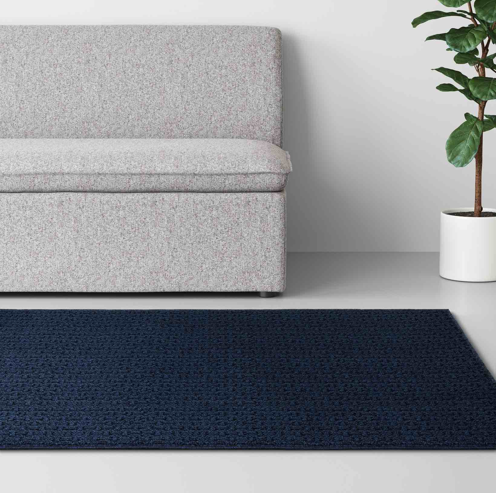 2'6"x3'10" washable solid machine tufted accent rug blue - threshold™: skid-resistant indoor low pile carpet