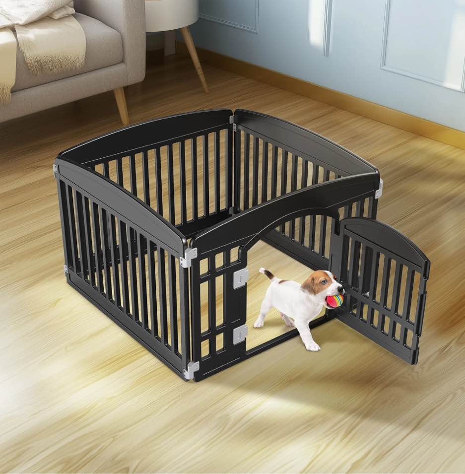 CONCETTA Plastic Dog Playpen 24 Inch, 4-Panel Pet Fence for Small Dog, Black